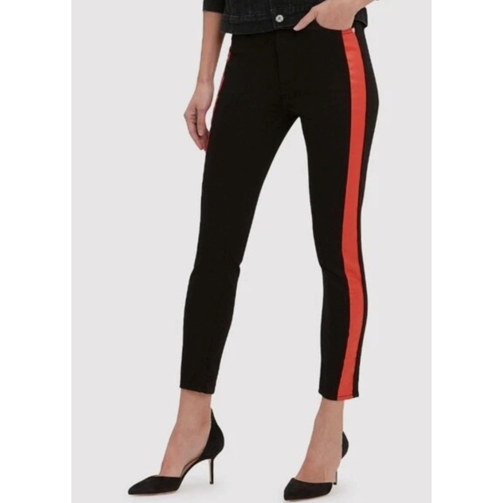 Calvin Klein Jeans Womens CKJ 010 High Rise Skinny Ankle Black Red Stripe 30 NEW